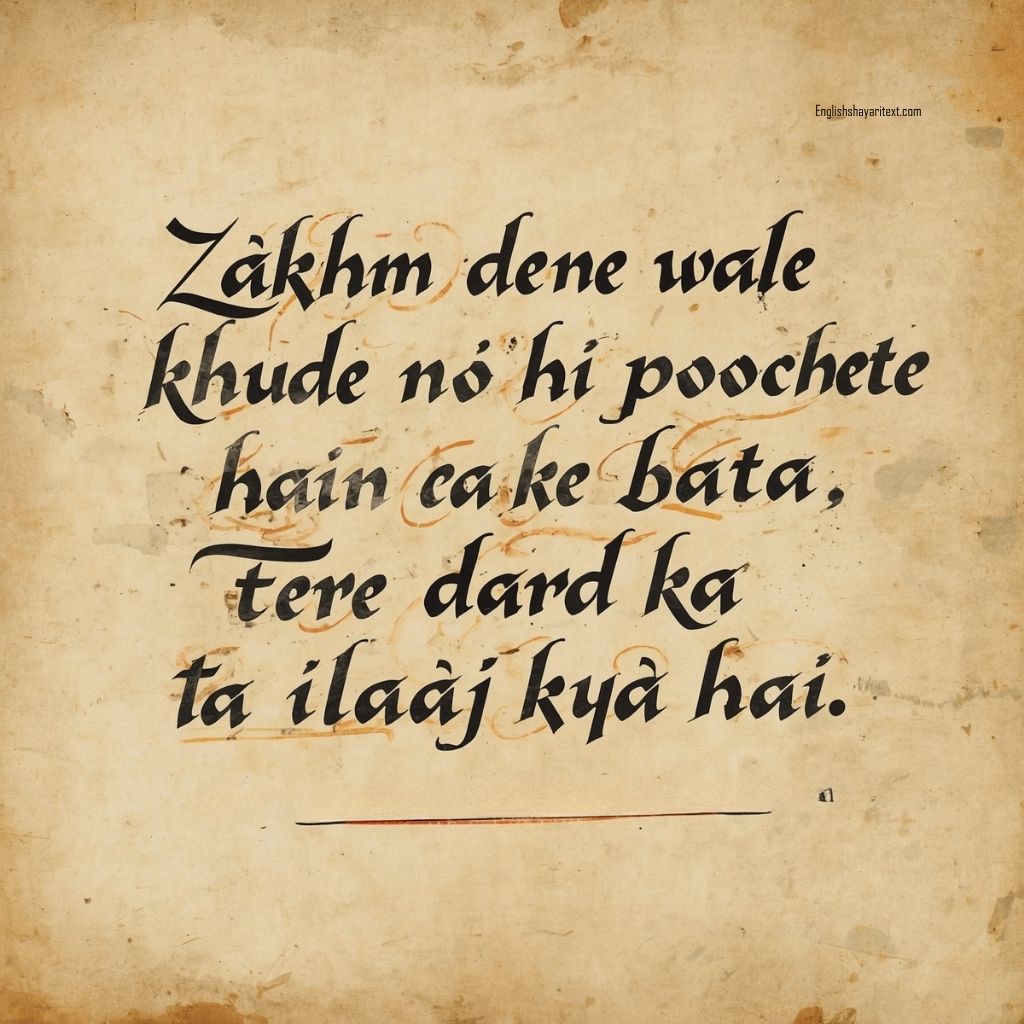 hurt shayari in english showing silent emotional pain, broken heart emotions, sadness, loneliness and deep feelings of inner hurt