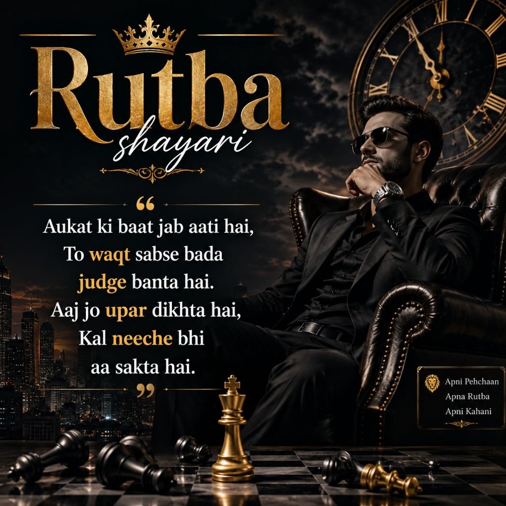 Rutba Shayari in Hindi English with powerful attitude, self-respect, and royal status lines for WhatsApp, Facebook, and Instagram.